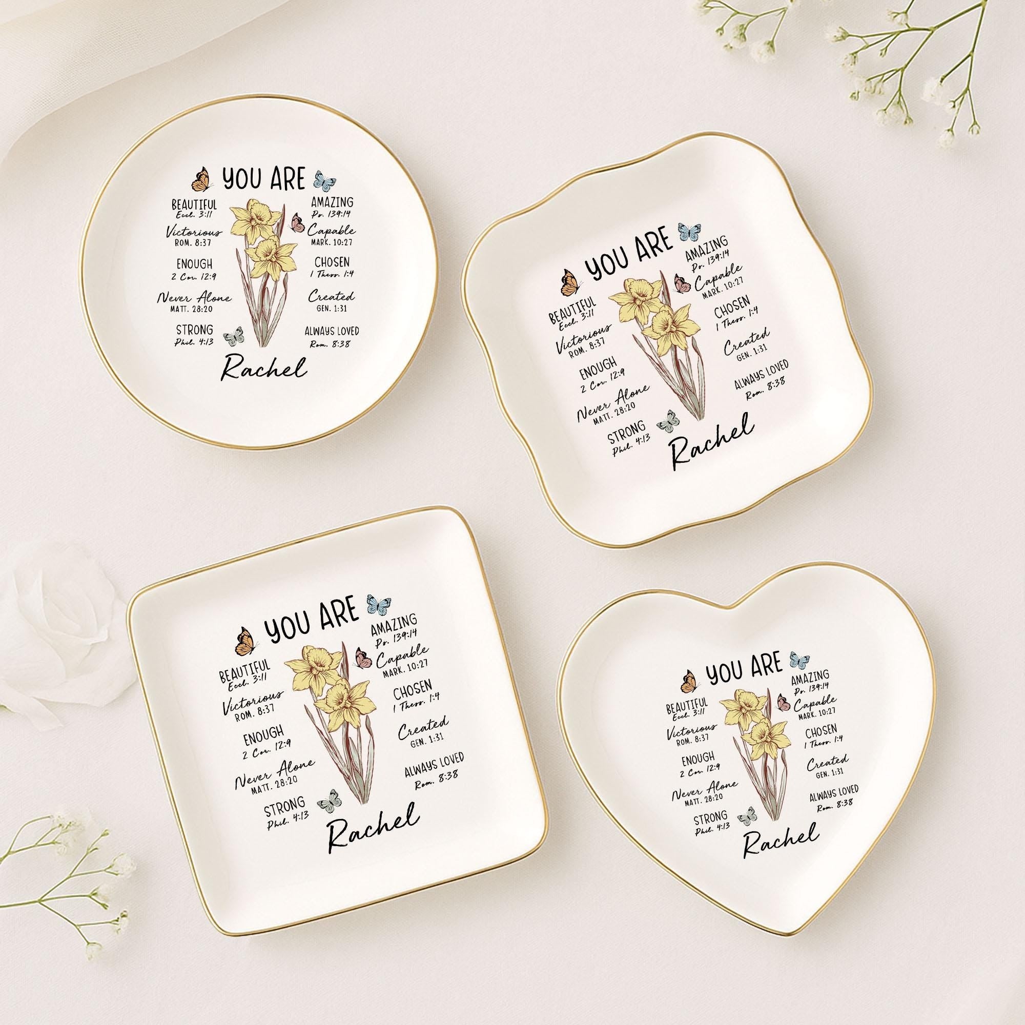 Personalized Bible Verse Jewelry Dish, Custom Bible Verse Ring Dish Gift for Her, Christian Trinket Dish, God Says You Are Gift, Faith Gift JDLAF02